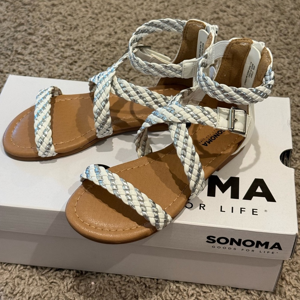 Sonoma Kids White and Silver Braided Sandals